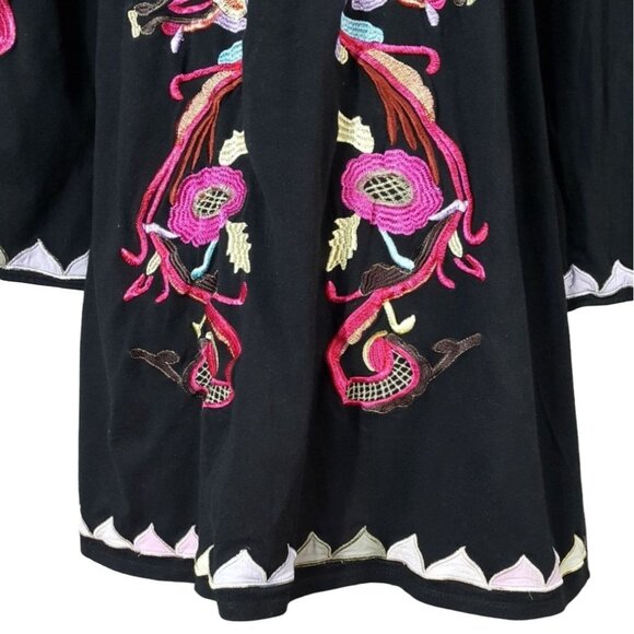 VaVa by Joy Han Mini Shift Dress Black Small Bishop Sleeve Boho Embroider Floral - Picture 3 of 7